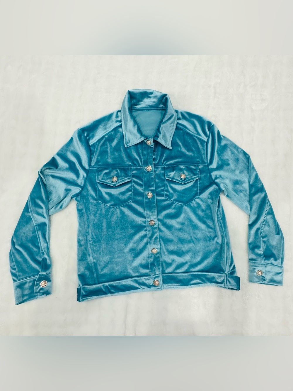 Blue Velvet Button-Front Jacket